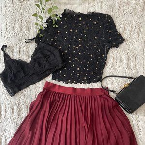 SHEIN BAE Lettuce Trim Galaxy Sheer Mesh Crop Top Without Bra